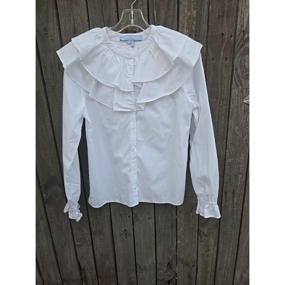 Hill House Home White Ruffle Collar Blouse XS Cotton Button Front Top - Picture 3 of 11